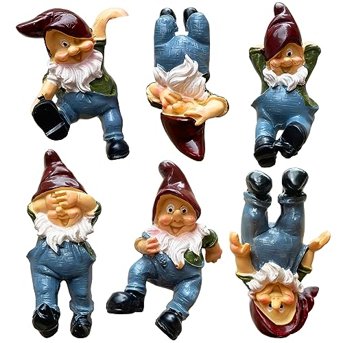 JARPSIRY 6 Stück Harz hängende Zwerg Figuren Blumentopf und Vase Hugger Gartenzwerg Statuen Terrarium Rand Dekor Miniatur-Pflanztopf Aufhänger Ornamente für Garten, Hof, Balkon von JARPSIRY