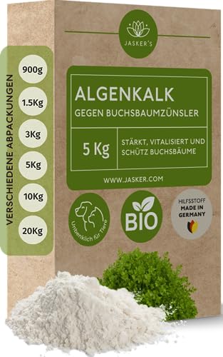 Algenkalk für Buchsbäume 5 Kg – Algenkalk gegen Buchsbaumzünsler - 100% natürliche Widerstandskraft und Regeneration für anfällige Buchsbäume - Buchsbaumdünger und Spritzmittel von JASKER'S