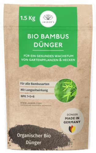 Bambus Dünger langzeit 1.5 Kg - 100% Langzeitdünger - Bambusdünger Granulat mit Eisen - Spezialdünger - Pflanzen-Dünger für Gartenbambus & Hecken - Bambus düngen im Freiland - Dünger Bambus von JASKER'S