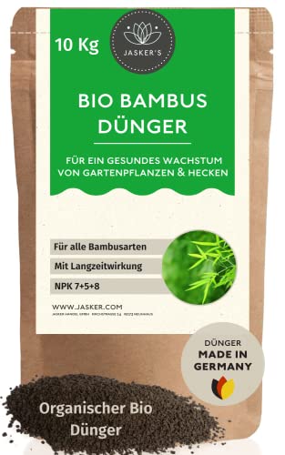 Bambus Dünger langzeit 10 Kg - 100% Langzeitdünger - Bambusdünger Granulat mit Eisen - Spezialdünger - Pflanzen-Dünger für Gartenbambus & Hecken - Bambus düngen im Freiland - Dünger Bambus von JASKER'S