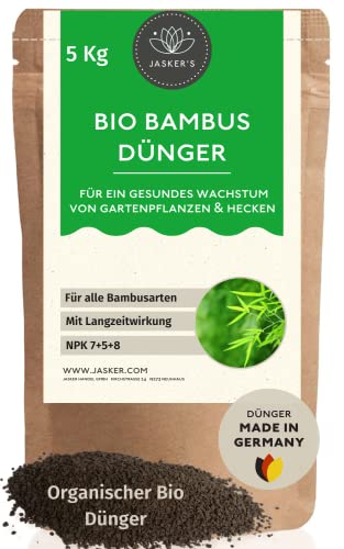 Bambus Dünger langzeit 5 Kg - 100% Langzeitdünger - Bambusdünger Granulat mit Eisen - Spezialdünger - Pflanzen-Dünger für Gartenbambus & Hecken - Bambus düngen im Freiland - Dünger Bambus von JASKER'S