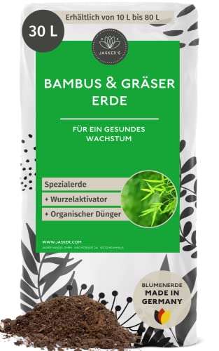 Bambuserde & Gräsererde 30 L - Bambus Erde mit 100 Tage NPK Dünger für kräftige Pflanzen - Luftig lockere Erde für Bambus & Gräser Arten - Erde für Bambus, Ziergräser & Pampasgras Bambuserde & Gräsererde 30 L - Bambus Erde mit 100 Tage NPK Dünger für kräftige Pflanzen - Luftig lockere Erde für Bambus & Gräser Arten - Erde für Bambus, Ziergräser & Pampasgras von JASKER'S