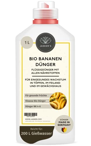 Bio Bananendünger flüssig 1 L - 100% Mediterraner Bio-Dünger mit Vinasse & viel Kalium - Organischer Bio Bananen Dünger - Musa Basjoo Bananenpflanze - Für Bananenbäume im Freiland & Kübel von JASKER'S