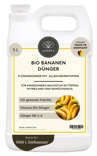 Bio Bananendünger flüssig 5 L - 100% Mediterraner Bio-Dünger mit Vinasse & viel Kalium - Organischer Bio Bananen Dünger - Musa Basjoo Bananenpflanze - Für Bananenbäume im Freiland & Kübel von JASKER'S