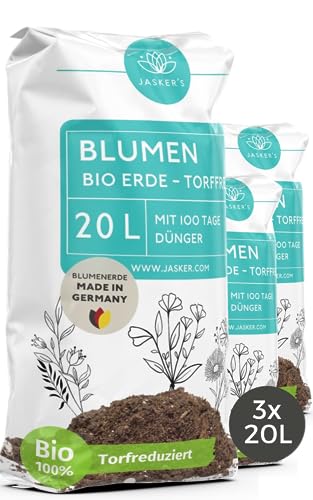 Bio Blumenerde torffrei 60 L (3x20L) - 100% nachhaltige Erde torffrei - Torffreie Pflanzenerde für Zimmerpflanzen mit Dünger - Universalerde torffrei - Blumenerde ohne Torf von JASKER'S