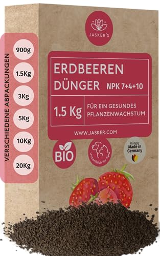 Bio Erdbeerdünger Langzeit 1.5 Kg - 100% Bio-Dünger mit viel Kalium für leckere Beeren - Organischer Bio Beerendünger & Erdbeer Dünger mit Vinasse - Erdbeeren Dünger für Gewächshaus & Freiland von JASKER'S