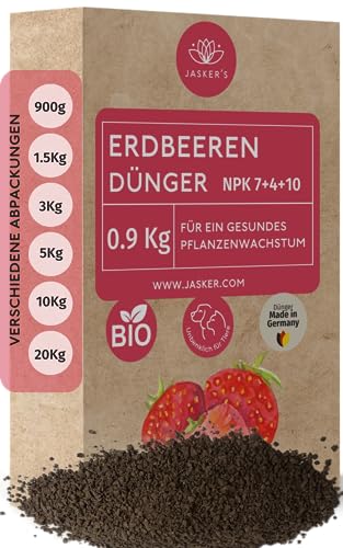 Bio Erdbeerdünger Langzeit 900 g - 100% Bio-Dünger mit viel Kalium für leckere Beeren - Organischer Bio Beerendünger & Erdbeer Dünger mit Vinasse - Erdbeeren Dünger für Gewächshaus & Freiland von JASKER'S