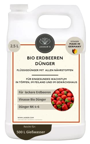 Bio Erdbeerdünger flüssig 2.5 L - 100% Bio-Dünger mit Vinasse & viel Kalium - Organischer Erdbeer Dünger - Obst-Dünger - Bio Beerendünger flüssig für Erdbeeren im Freiland & Kübel von JASKER'S