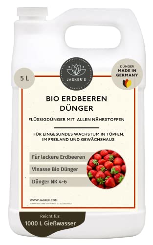 Bio Erdbeerdünger flüssig 5 L - 100% Bio-Dünger mit Vinasse & viel Kalium - Organischer Erdbeer Dünger - Obst-Dünger - Bio Beerendünger flüssig für Erdbeeren im Freiland & Kübel von JASKER'S