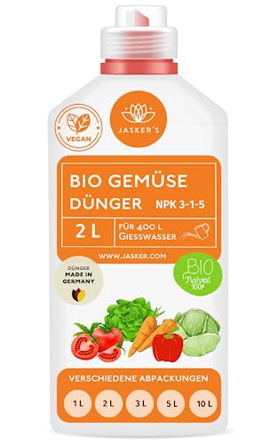 Bio Gemüsedünger flüssig 2 Liter Konzentrat für 400 Liter Gießwasser - 100% organischer Dünger Gemüse - Flüssigdünger Gemüse für Gewächshaus & Kübel - Bio Dünger Gemüse von JASKER'S