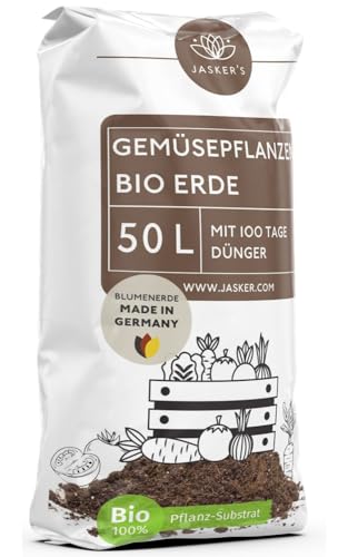 Bio Gemüseerde & Hochbeeterde für Gemüse 50 L - Bio Erde für Gemüsepflanzen mit 50% weniger Torf - Pflanzenerde mit organischem Dünger - Universalerde - Pflanzerde Gemüse von JASKER'S