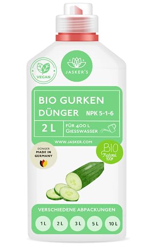 Bio Gurkendünger flüssig 2 L - 100% Bio-Dünger mit Vinasse & viel Kalium - Organischer Gemüsedünger für Gurken - Für Gewächshaus, Hochbeet & Freiland - Bio Zucchini Dünger flüssig von JASKER'S