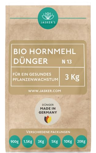 Bio Hornmehl Dünger 3Kg - Hornmehl für Rasen & gegen Klee - 100% natürlich & ideal als Stickstoffdünger für Rasen - Ideal als Naturdünger & tierfreundlich von JASKER'S