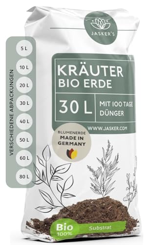 Kräutererde Bio 30 L | Lockere Erde für Kräuterpflanzen Mit Wurzelaktivator | Kräuter Erde Für Aromatische Kräuterpflanzen von JASKER'S