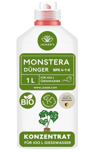 Bio Monstera Dünger flüssig 1 Liter - Konzentrat Dünger für Monstera deliciosa & variegata - 100% Schnelldünger - Flüssigdünger für 200 Liter Gießwasser - Grünpflanzen-Dünger von JASKER'S
