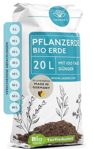 Bio Pflanzerde 20 L - Erde für Pflanzen, Bäume, Stauden & Sträucher mit 40% weniger Torf - Universalerde - Gartenerde - Erde Garten - Erde für Bäume, Stauden & Sträucher - Pflanzenerde von JASKER'S