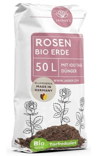 Bio Rosenerde 50 L - Blumenerde für Rosen aus 40% weniger Torf - Pflanzerde Rosen - Rosenerde für Kübel mit Dünger - Erde für Pflanzen - Rosen Anzucht Erde - Erde für Rosen - Rosen Erde von JASKER'S