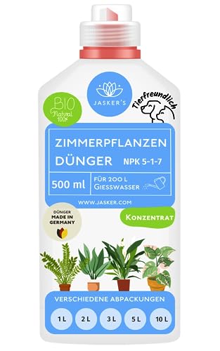 Bio Zimmerpflanzen Dünger flüssig 500 ML - Konzentrat Dünger für Zimmerpflanzen - 100% Schnelldünger - Flüssigdünger für 100 Liter Gießwasser - Blumendünger flüssig Zimmerpflanzen von JASKER'S