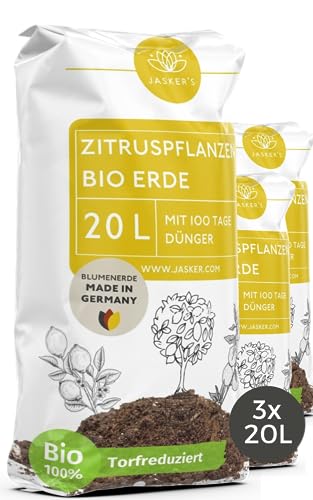 Bio Zitruserde 60 L (3x20L) mit Dünger - Mediterrane Pflanzenerde - 100% natürliche Rohstoffe - torfreduzierte Blumenerde & optimale Nährstoffversorgung für leckere Zitronen - Zitruspflanzenerde von JASKER'S