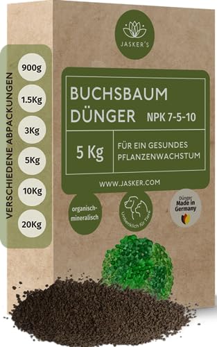 Buchsbaum Dünger 5 Kg - 100% Tierfreundlich - Ideal als Dünger für Buchsbaum Hecken - Viel Kalium & Magnesium für frischgrüne Blätter - Organischer Buchsbaumdünger Langzeitdünger von JASKER'S