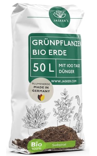 Bio Grünpflanzenerde 50 L - Blumenerde Zimmerpflanzen Erde aus 45% weniger Torf - Erde für Zimmerpflanzen mit Dünger - Zimmerpflanzenerde - Pflanzenerde Zimmerpflanzen - Erde für Pflanzen von JASKER'S