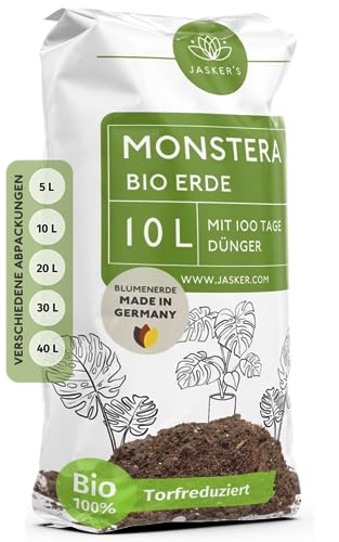 Monstera Erde 10 L - Aus 100% nachwachsenden Rohstoffen - Erde für Monstera Grünpflanzen - Grünpflanzenerde für Monstera Pflanzen von JASKER'S