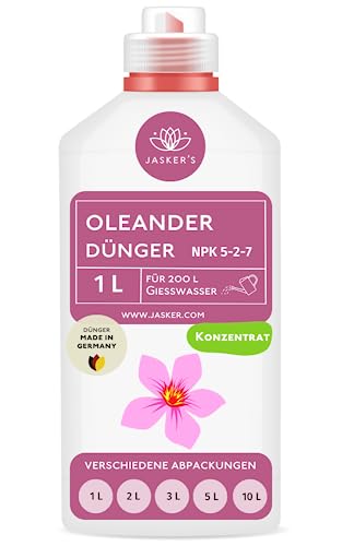 Oleander Dünger flüssig 1 Liter - Konzentrat Dünger Oleander - Mediterraner Pflanzendünger für 200 Liter Gießwasser - 100% Schnelldünger - Dünger für Oleander - Oleanderdünger von JASKER'S