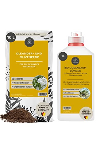 SPARSET Olivenbaum Erde & Oleander Erde 10 L + 1 L Olivenbaum Dünger 100% Schnelldünger Flüssigdünger - Olivenbaumerde - Olivenbaumdünger - Dünger Olivenbaum Kübel von JASKER'S