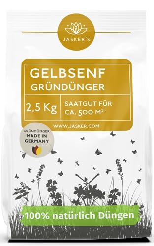 Senfsaat Gründüngung - Gelbsenf Gründüngung 2.5 Kg ca 500m²- Beliebter GRÜNDÜNGER SAMEN im Winter - Als Zwischenfrucht Gründung im Herbst - Senfsamen für magere Böden - Gründung Samen von JASKER'S