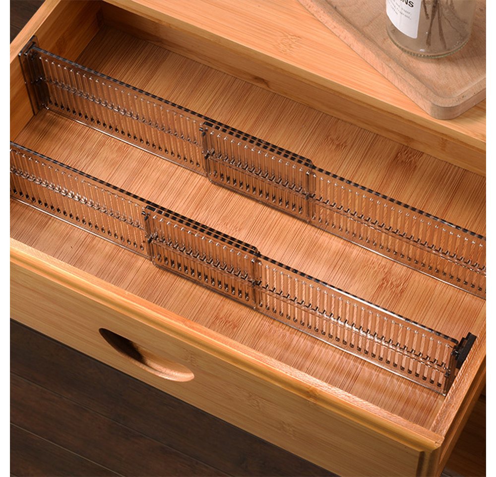JASLIFE Schubladeneinsatz Verstellbarer Schubladeneinsatz Organizer aus transparentem Kunststoff (Mehrteiliges Set, 2 St., Erhältlich als 2er-, 4er- und 6er-Set), Flexibel anpassbar mit rutschfestem Design und einfacher Montage. von JASLIFE