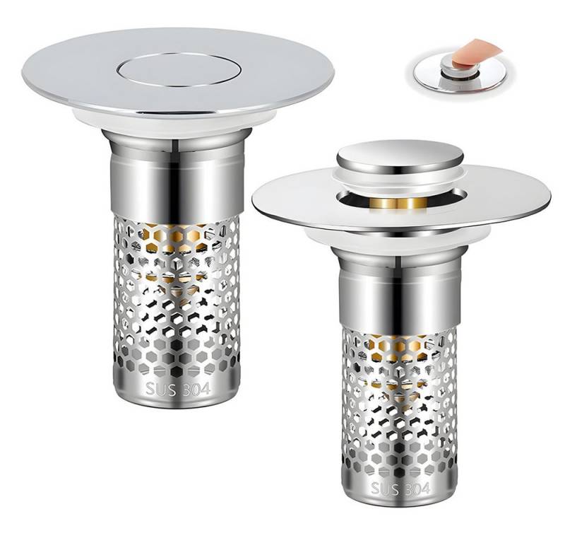 JASLIFE Waschbeckenstöpsel 2-in-1 Waschbeckenstöpsel mit Abflusssieb, (2 St) von JASLIFE