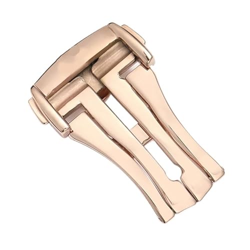JASMKLX 16mm 18mm 20mm Edelstahl Uhr Schnalle Fit for Omega Lederband Leder Gummiband Metall Faltschließe zubehör Werkzeuge(Rosegold-nologo,20mm) von JASMKLX