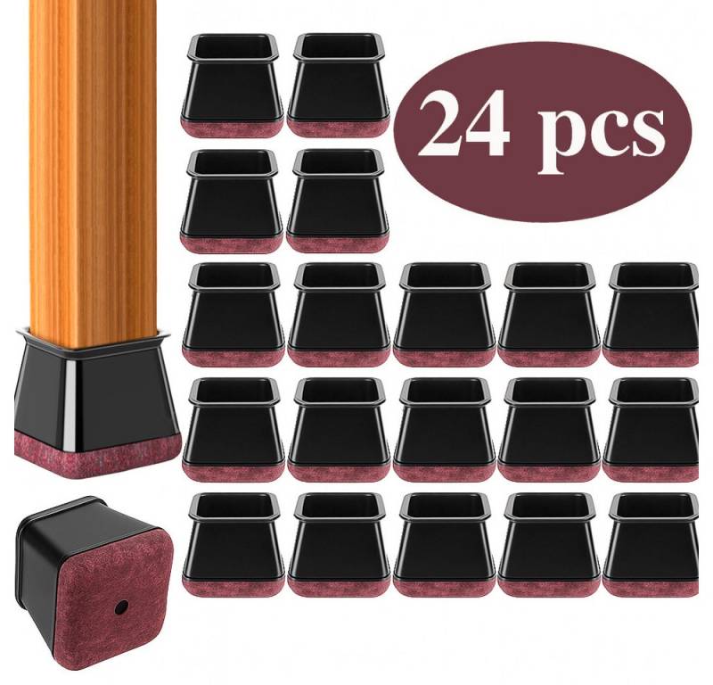 JASLIFE Stuhlbezug Stuhlbeinkappen Stuhlbeinschoner rutschfest, Bodenschoner für Stühle, Geräuscharme Silikon-Filz Möbelgleiter (24 Stk), Kratzschutz von JASLIFE