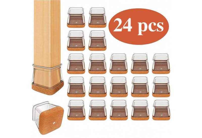 JASLIFE Stuhlbezug Stuhlbeinkappen Stuhlbeinschoner rutschfest, Bodenschoner für Stühle, Geräuscharme Silikon-Filz Möbelgleiter (24 Stk), Kratzschutz von JASLIFE