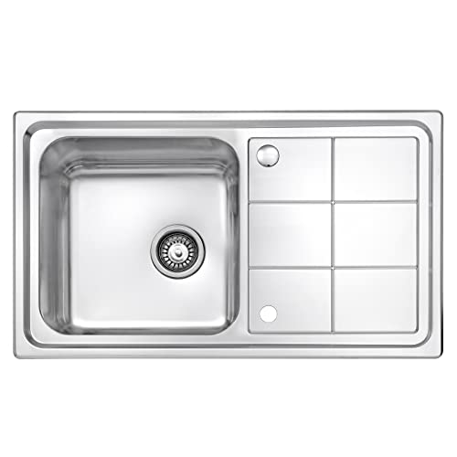 JASSFERRY Edelstahl Küchenspüle 1 Becken Einsatz, Reversible Einbauspüle mit Siphon-Ablauf und Überlaufgarnitur 860 x 500 mm von JASSFERRY