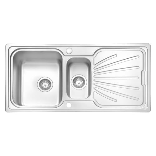 JASSFERRY Edelstahl Küchenspüle 1.5 Becken, Reversibel Einbauspüle mit Siphon-Ablauf und Überlaufgarnitur 1000 x 500 mm von JASSFERRY