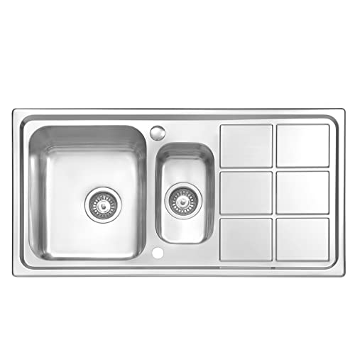 JASSFERRY Edelstahl Küchenspüle 1.5 Becken 970 x 500 mm, Reversibel Einbauspüle mit Siphon-Ablauf und Überlaufgarnitur von JASSFERRY