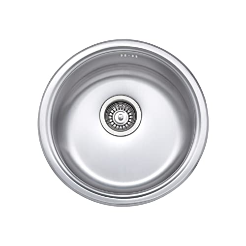 JASSFERRY Edelstahl Küchenspüle 1 Becken, 145 mm Tiefe Rundspüle mit Siphon-Ablauf und Überlaufgarnitur von JASSFERRY