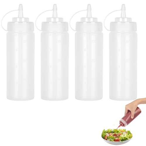 Squeeze Flasche Saucenflasche,4 Stück 500ml(16oz)Plastik Quetschflasche Mit Kappen-BPA Frei,Kein Leck Condiment Flaschen für Malen,Backen,Ketchup,scharfe Soße,Olivenöl,Gewürzflasche Squeeze Bottle von JASTOO