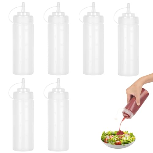Squeeze Flasche Saucenflasche,6 Stück 360ml 12oz Plastik Quetschflasche Mit Kappen-BPA Frei,Kein Leck Condiment Flaschen für Malen,Backen,Ketchup,scharfe Soße,Olivenöl,Gewürzflasche Squeeze Bottle von JASTOO