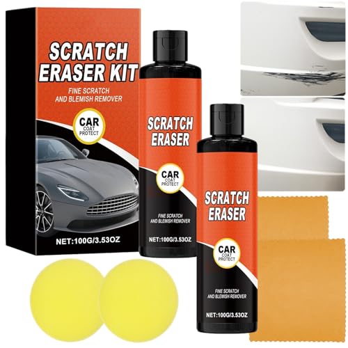 Car Scratch Remover Kit für tiefe Kratzer, 3 in 1 Scratch & Swirl Eraser Paste mit Schwamm & Wipes, Auto Paint Repair Wax für alle Autos, Black Trim & Plastic - Polieren & Restaurator (2pcs) von JASUBAI