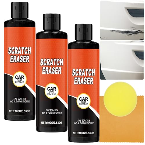 Car Scratch Remover Kit für tiefe Kratzer, 3 in 1 Scratch & Swirl Eraser Paste mit Schwamm & Wipes, Auto Paint Repair Wax für alle Autos, Black Trim & Plastic - Polieren & Restaurator (3pcs) von JASUBAI