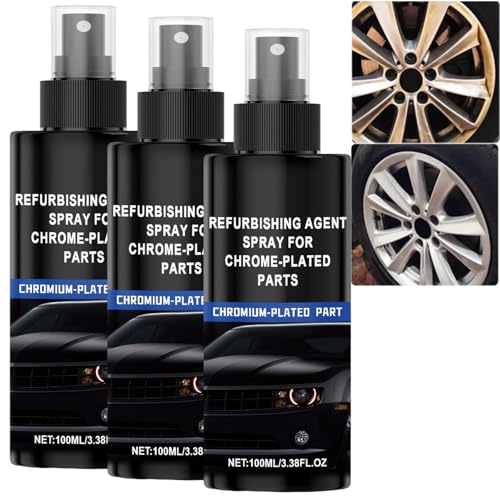 Chrom-Reparaturmasse Metalloberflächenreiniger - Rekonditionierungsmittelspray für verchromte Teile, Autolackierspray zur Wiederherstellung des Glanzes, Polierreiniger & Kratzerentferner (3PCS) von JASUBAI