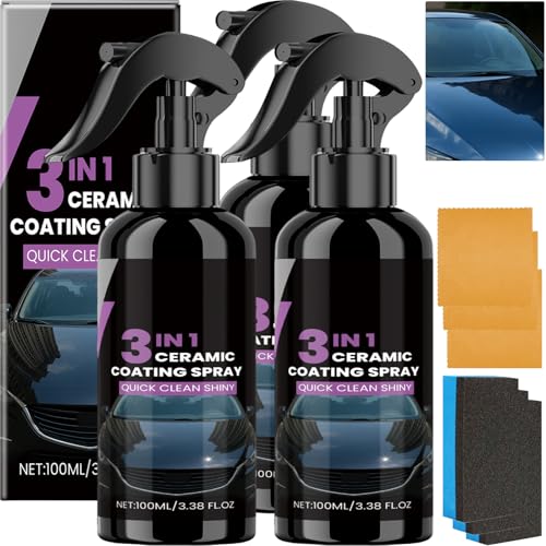 High Protection Fast Nano Ceramic Coating Spray - 3-In-1 Car Polish Scratch Repair, Car Nano Synthetic Spray Sealant, hydrophobe wasserlose Formel, lang anhaltender Glanzlackschutz (3Stück) von JASUBAI