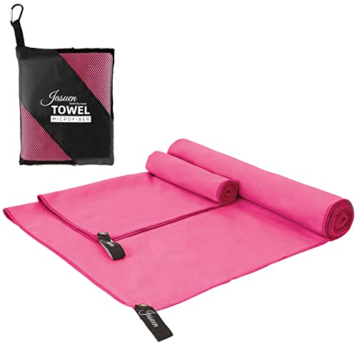 JASUEN Mikrofaser Handtuch Set-180x80cm+80x40cm Microfaser Handtücher for Sporthandtuch Reisehandtuch Outdoor Handtuch Strandtuch 2 Stück (180x80cm+80x40cm, Rosa) von JASUEN