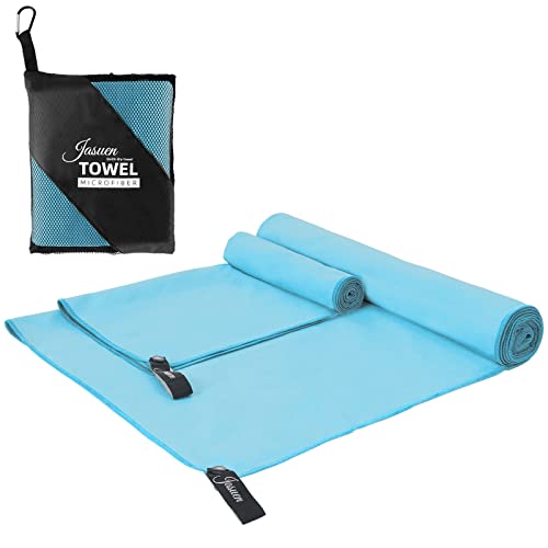 JASUEN Mikrofaser Handtuch Set-140x70cm+80x40cm Microfaser Handtücher for Sporthandtuch Reisehandtuch Outdoor Handtuch Strandtuch 2 Stück (140x70cm+80x40cm, Light Blue) von JASUEN