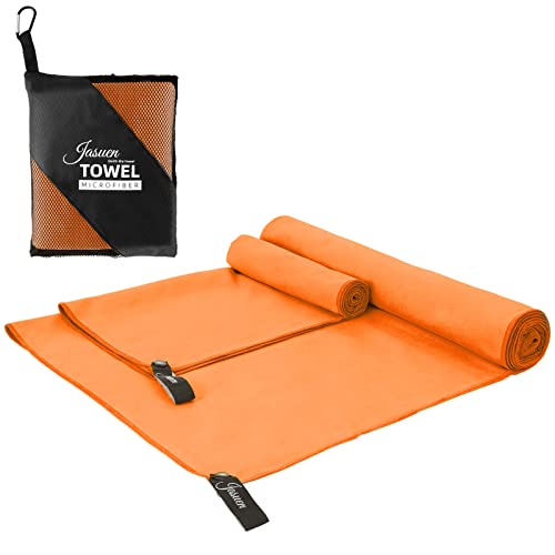 JASUEN Mikrofaser Handtuch Set-180x80cm+80x40cm Microfaser Handtücher for Sporthandtuch Reisehandtuch Outdoor Handtuch Strandtuch 2 Stück (180x80cm+80x40cm, Orange) von JASUEN