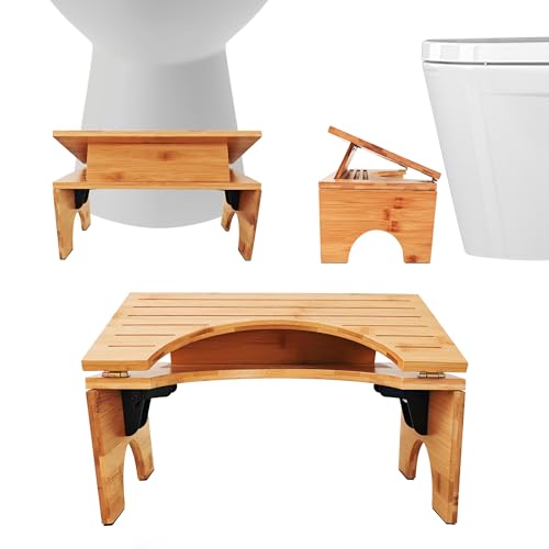 JATCWBO Toilettenhocker Klappbar Aus Bambus – Ergonomischer Klohocker FÜRs Badezimmer Mit 4 Gänge Neigungsverstellung (18–27 cm),rutschfest,Faltbarer Hocker Toilette FÜR Erwachsene & Kinder von JATCWBO
