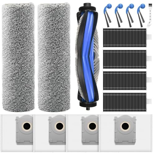 Kompatibles Ersatzteile-Set für Ecovacs Deebot T80 Omni Saugroboter–16-teiliges Set mit 4 Staubbeuteln,4 Seitenbürsten,4 HEPA-Filtern,1 Hauptbürste,2 Wischwalzen,1 Reinigungswerkzeug von JATCWBO