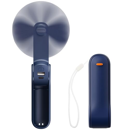 JATEKA Handventilator, Mini Ventilator mit 2500 mAh Powerbank USB Akku Aufladbar, Batteriebetrieben Max 16 Hrs Runtime Leiser Klein Tragbarer Ventilatoren mit Powerbank (Blau) von JATEKA